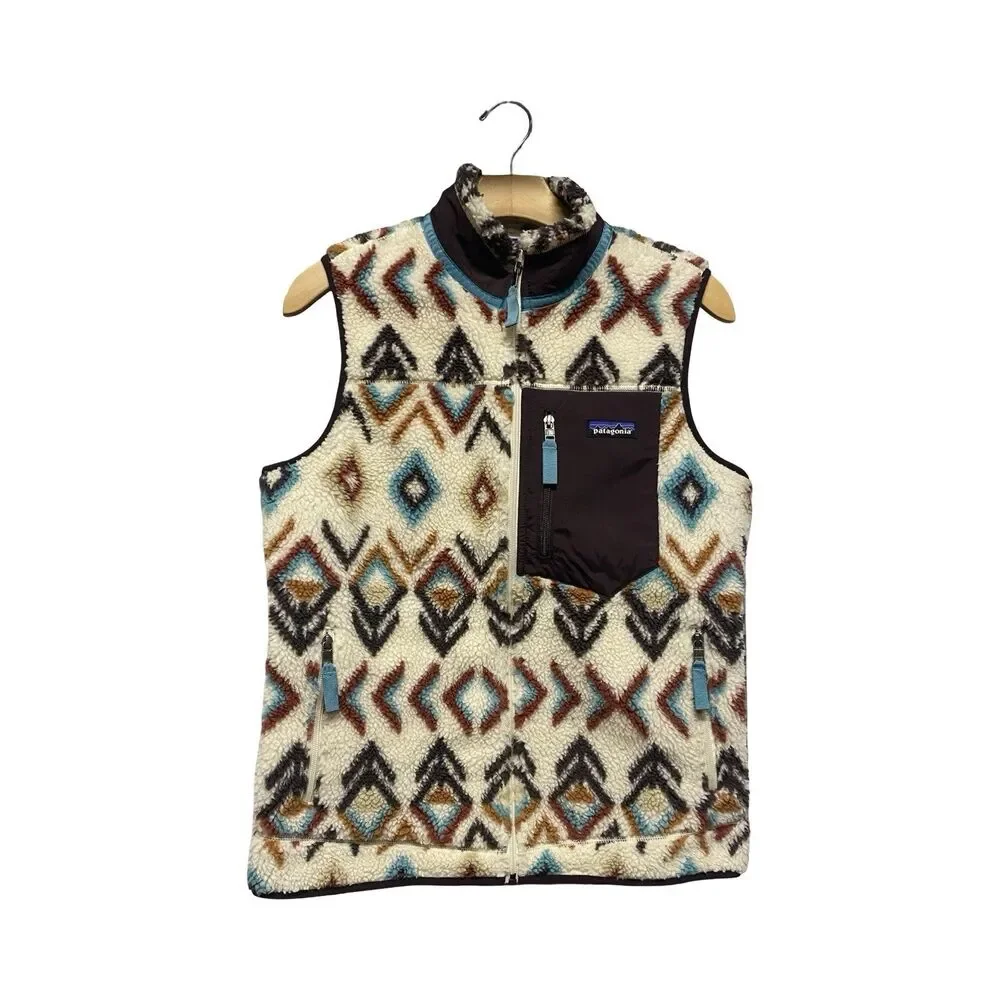Patagonia Retro X Fleece Vest Full Zip Deep Pile Aztec Southwestern Women Medium